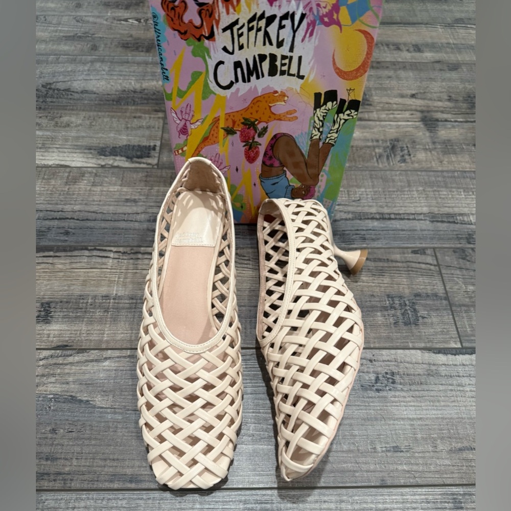 Jeffrey Campbell Encaged Lattice Beige Woven kitten heel pumps 11 - Picture 6 of 10